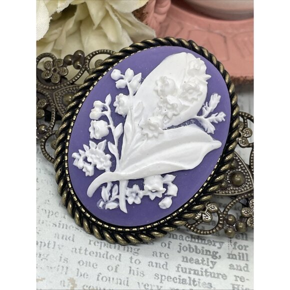 Lily Valley Purple Victorian Flower Cameo Wedding Pin Hair Clip Jewelry Comb - Picture 6 of 10